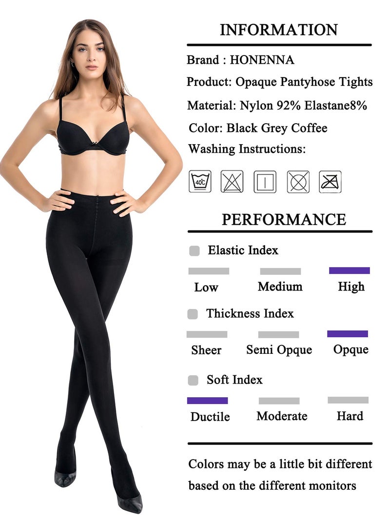 HONENNA Women's Control Top High Elastic Soft Opaque Pantyhose Tights - Image 4
