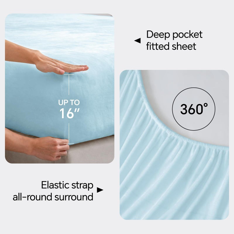 BEDELITE Flannel Sheets Queen Size Blue - Super Soft Fleece Sheets Set Fluffy Extra Plush, 4 Piece(Include Fitted Sheet, Flat Sheet, 2 Pillowcases) - Image 4