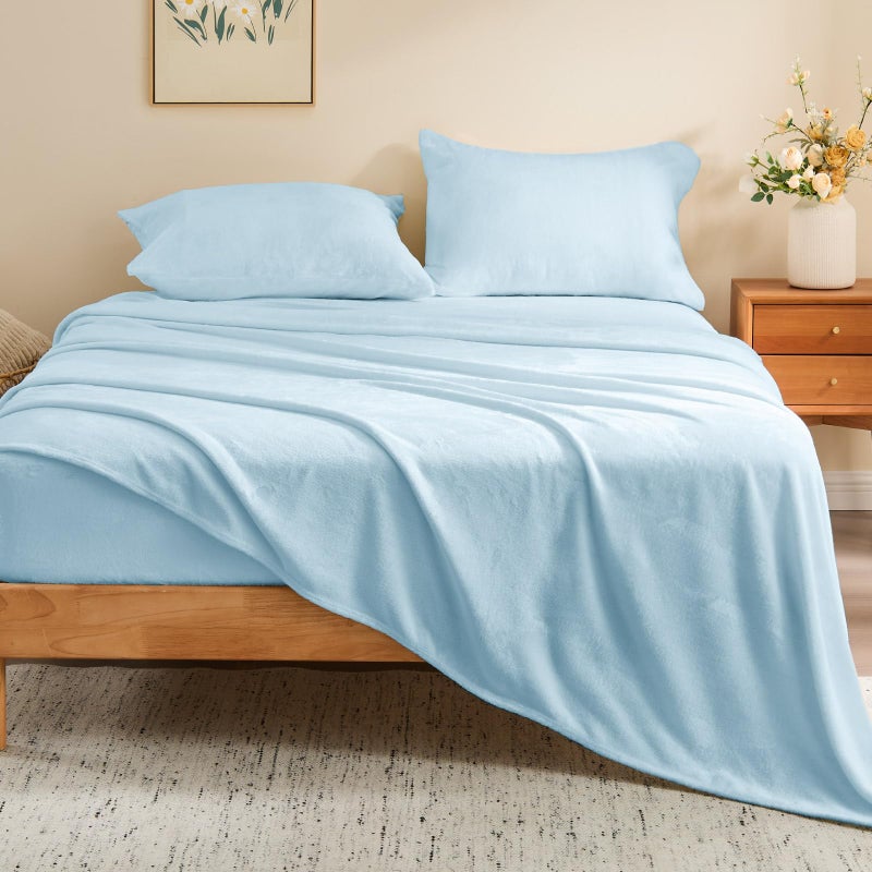 BEDELITE Flannel Sheets Queen Size Blue - Super Soft Fleece Sheets Set Fluffy Extra Plush, 4 Piece(Include Fitted Sheet, Flat Sheet, 2 Pillowcases) - Image 2