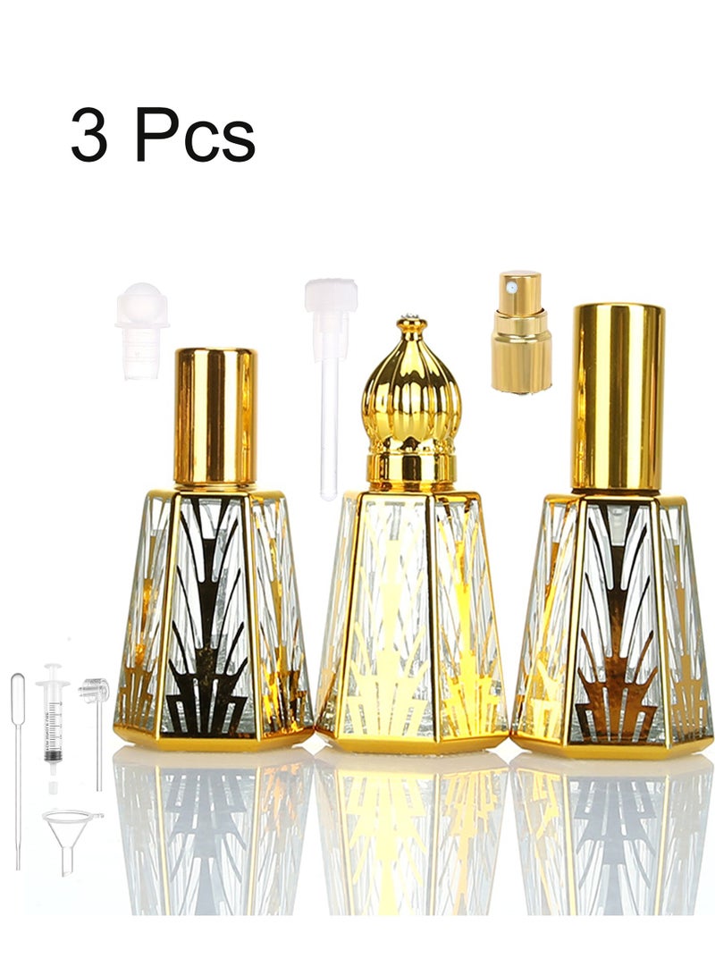 3 عبوات 15 مل زجاجة عطر زخرفية قابلة لإعادة التعبئة ، زجاجات عطر عتيقة فارغة وزجاجة زيت أساسي ، زجاجة عطر زجاجية كريستالية مزخرفة ، هدية فتاة للنساء بديكور المنزل (رأس رذاذ / قضبان زجاجية / رأس كروي) - Image 1