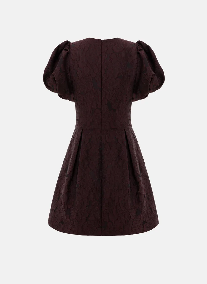 Lichi  Voluminous jacquard mini dress with puff sleeves for Women | Best Price UAE