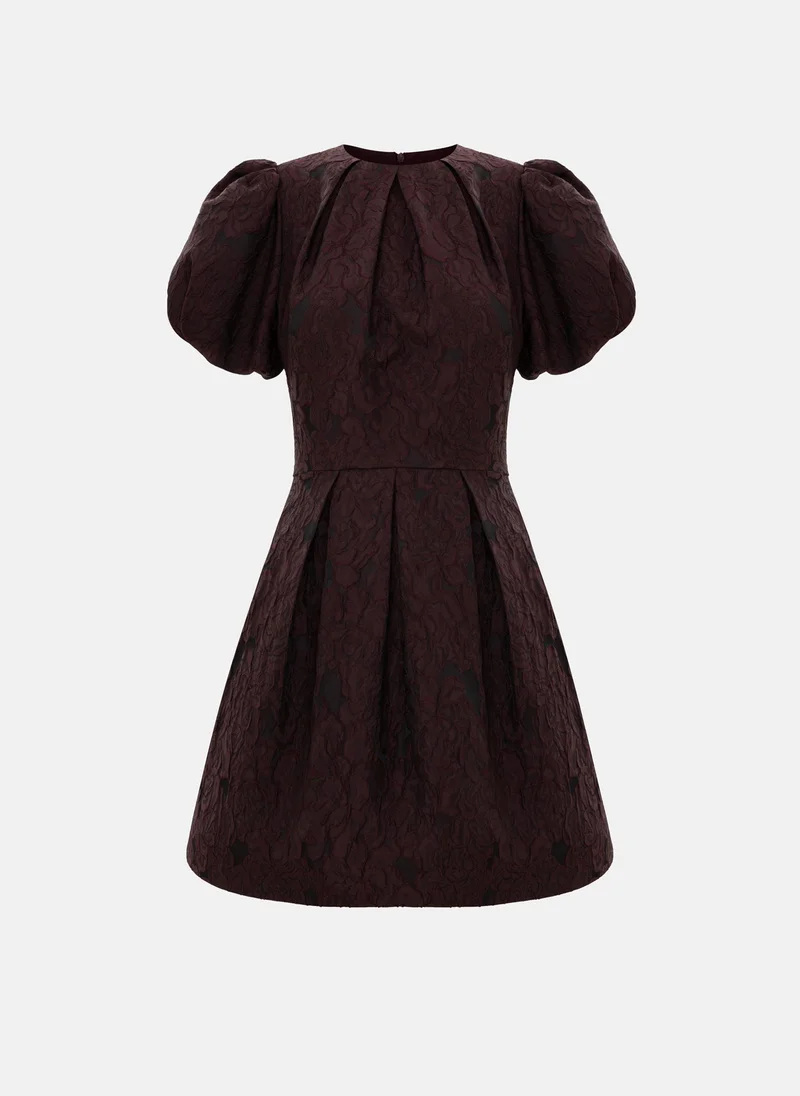 Lichi  Voluminous jacquard mini dress with puff sleeves for Women | Best Price UAE