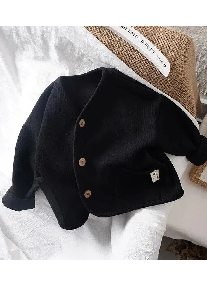 Korean Kids Loose Cardigan Cotton Casual Autumn Coat Black