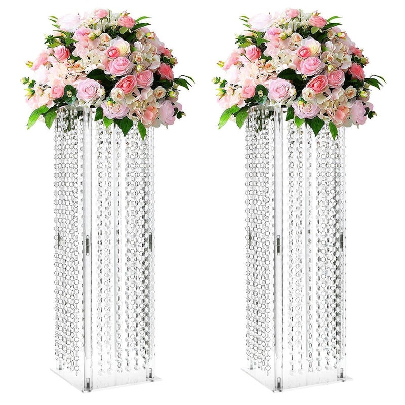 Lovecat Set of 2 Acrylic Vases Wedding Centerpieces for Table Clear Columnar Flower Stands Flower Display Racks Tall Chandelier Vases for Birthday Party Wedding Home Decor 236 x2pcs