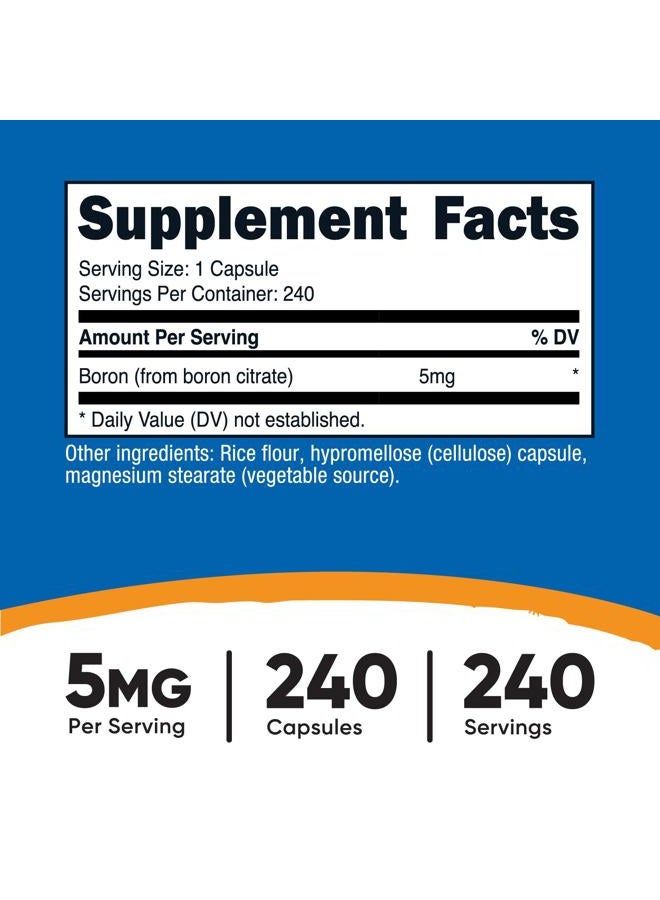 Nutricost كبسولات البورون 5 ملغ، 240 كبسولة نباتية - خالية من الغلوتين وغير معدلة وراثيًا - Image 2
