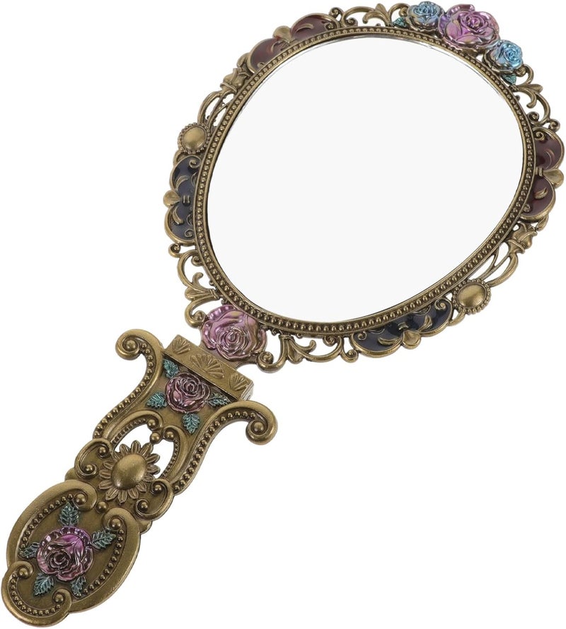 Vintage Handheld Makeup Mirror Portable Small Travel Cosmetic Mirror with Antique Bronze Handle for Personal Vanity and Outdoor Use - Image 1