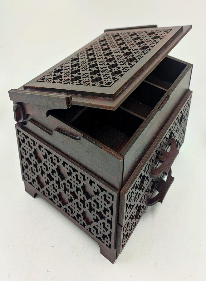 MeeCraft Designer Wooden Organizer Box with Drawers and Compartments for Jewellery and Accessories Organizing. (DARK BOX) - Image 1