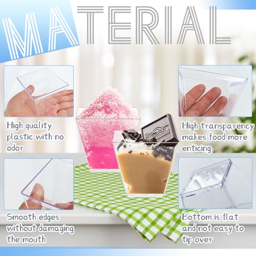 Jizvxe 100 Pack 3.5 Oz Square Dessert Cups,Small Clear Square Plastic Tasting Cups,Disposable Square Clear Plastic Dessert Cups for Ice Cream,Candy,Salad,Jello,Appetizers,Mousse - Image 3