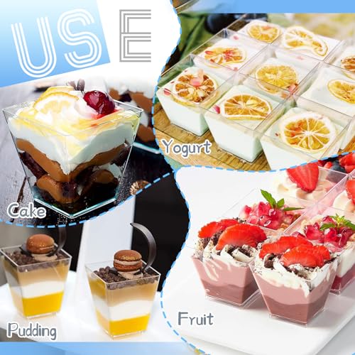 Jizvxe 100 Pack 3.5 Oz Square Dessert Cups,Small Clear Square Plastic Tasting Cups,Disposable Square Clear Plastic Dessert Cups for Ice Cream,Candy,Salad,Jello,Appetizers,Mousse - Image 5