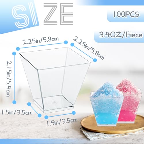 Jizvxe 100 Pack 3.5 Oz Square Dessert Cups,Small Clear Square Plastic Tasting Cups,Disposable Square Clear Plastic Dessert Cups for Ice Cream,Candy,Salad,Jello,Appetizers,Mousse - Image 2