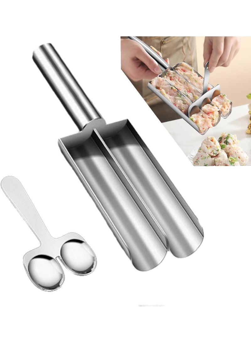 Meatball Scoop Maker, Meatball Shape Ball Maker, Stainless Steel Kitchen Manual Meatball Maker, None-Stick Meatball Maker, Portable Meatball Mold For Cookie Dough (Double Tube)