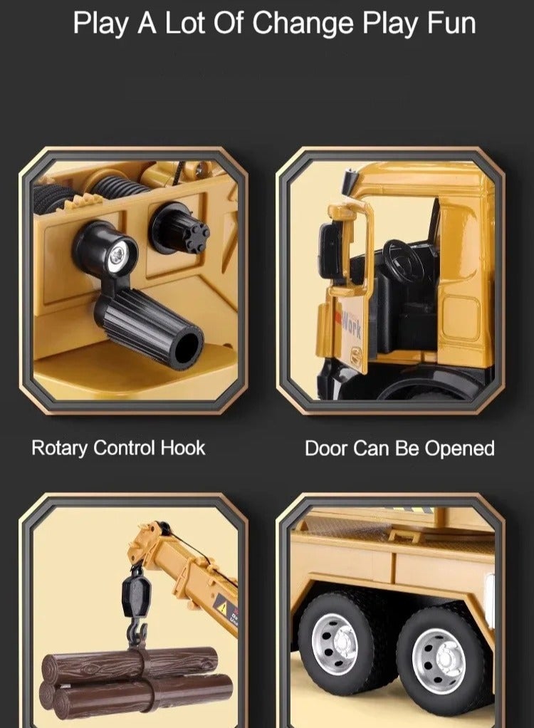 لعبة شاحنة عمل رافعة بمقياس 1/18، سيارة هندسية مصنوعة من سبائك معدنية، أبواب مفتوحة، صوت وضوء، إطار مطاطي، لعبة عيد ميلاد للأطفال - Image 2