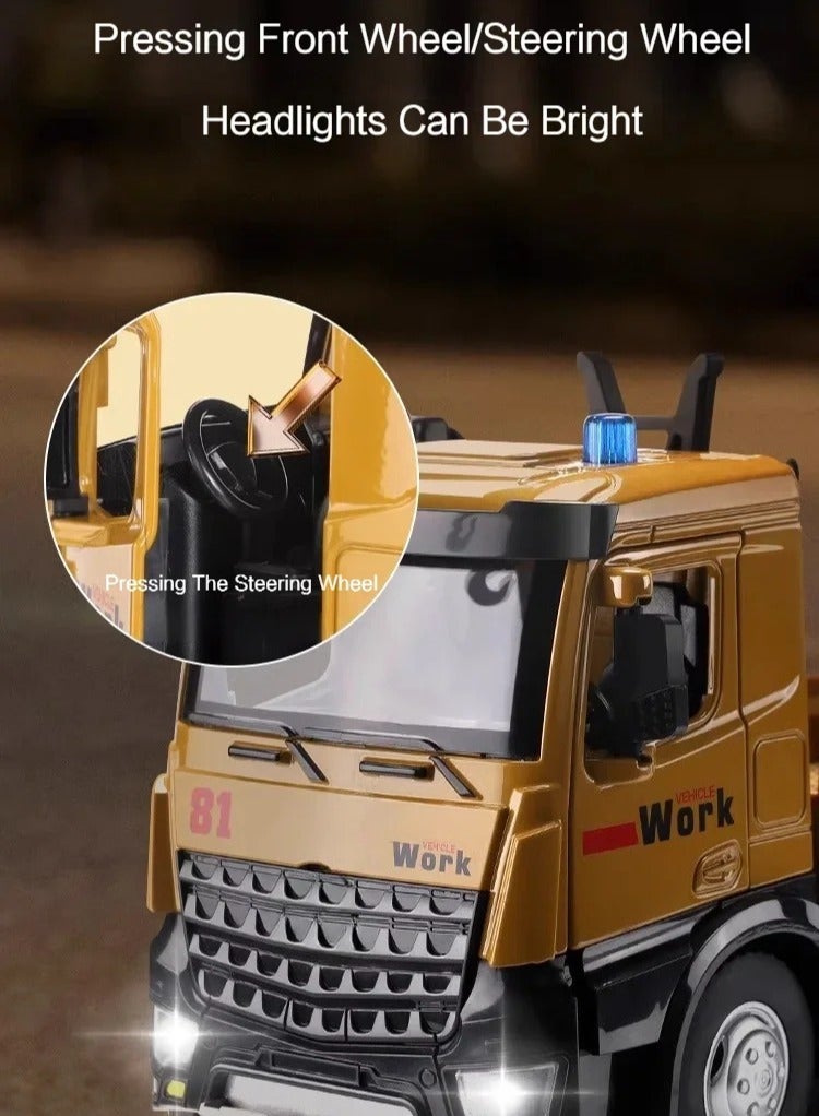 لعبة شاحنة عمل رافعة بمقياس 1/18، سيارة هندسية مصنوعة من سبائك معدنية، أبواب مفتوحة، صوت وضوء، إطار مطاطي، لعبة عيد ميلاد للأطفال - Image 3