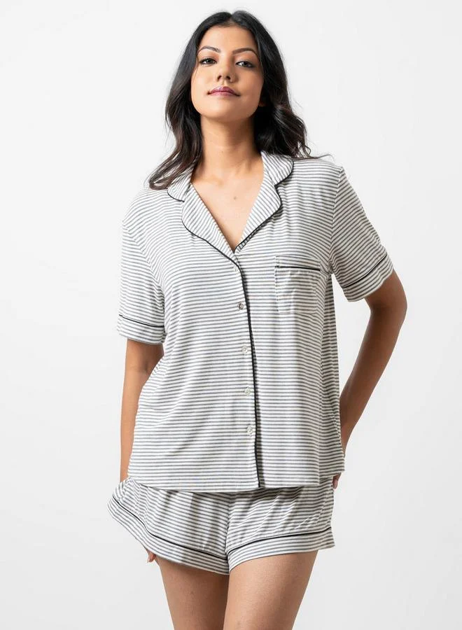 Aadaraya Aadaraya Striped Shirt and Elasticated Shorts Set