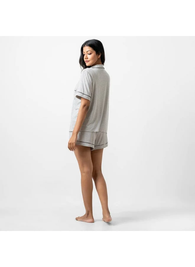 Aadaraya Aadaraya Striped Shirt and Elasticated Shorts Set