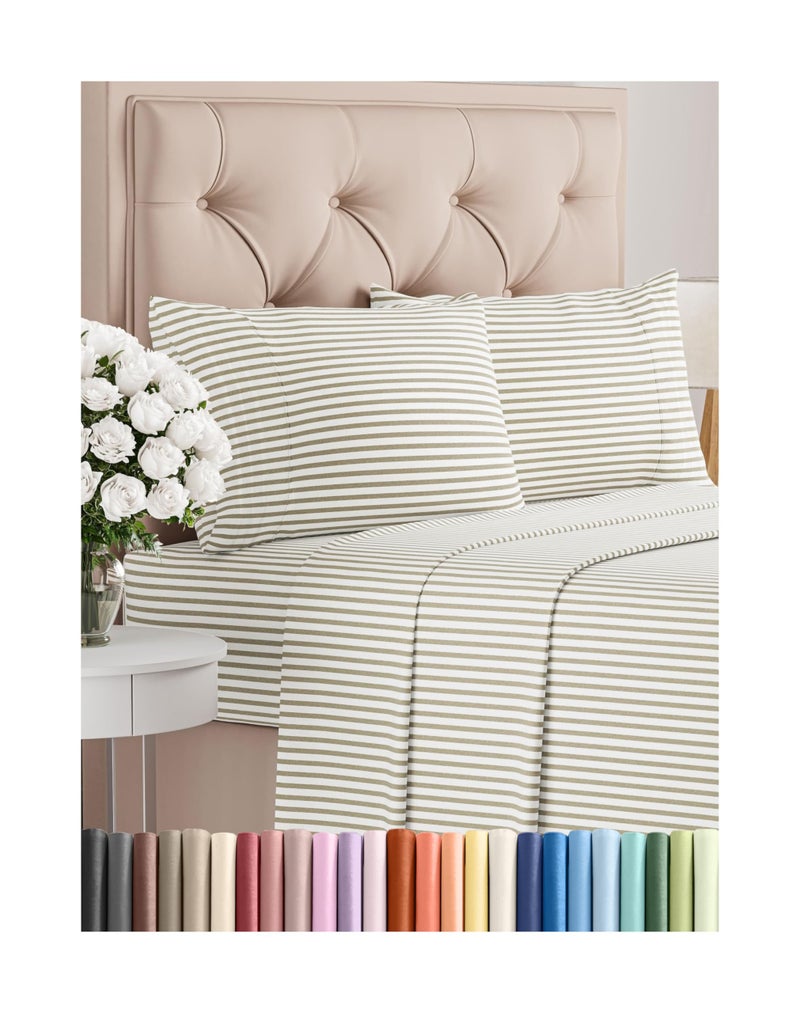 CGK Unlimited Queen Size 4 Piece Sheet Set  Comfy Breathable  Cooling Bed Sheets Set  Hotel Luxury Bedding for Women Men Kids  Teens  Deep Pockets EasyFit Soft  Wrinkle Free  OekoTex  Beige Stripes 