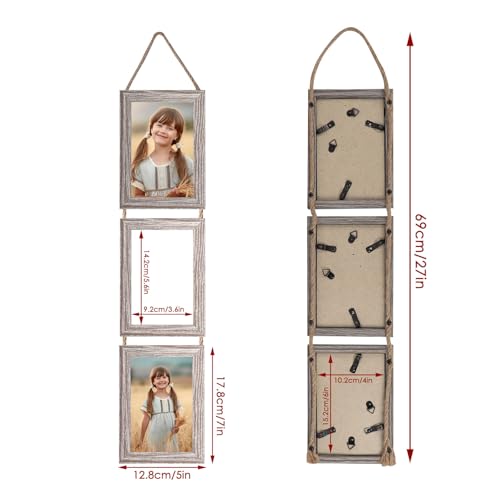 QUTREY 4x6 Collage Picture Frames 6 Openings Vertical Hanging Photo Frame Set of 2 4 by 6 inch Multi Picture Frames for Wall Decor Rustic Grain - Image 3