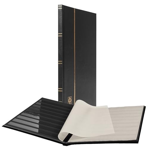 LIGHTHOUSE – “BASIC” Hard Cover Stockbook for Stamps – 16 Black Cardstock 9”x12” (A4) Pages with Clear Strips - Black - Image 5