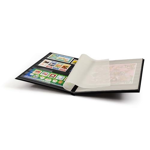 LIGHTHOUSE – “BASIC” Hard Cover Stockbook for Stamps – 16 Black Cardstock 9”x12” (A4) Pages with Clear Strips - Black - Image 2