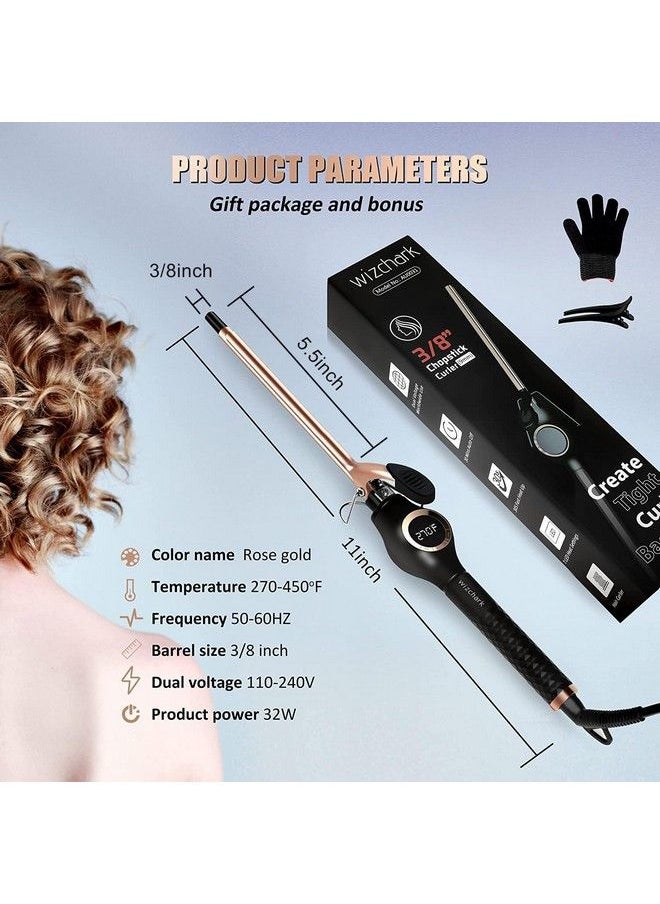 WIZCHARK - 9Mm Curling Wand 3/8 Inch Small Curling Iron Wand For Short & Long Hair Professional Skinny Hair Curler With Led Displayceramic Long Barrel Hair Crimper With 7 Heat Settings(Rose Gold) - Image 1