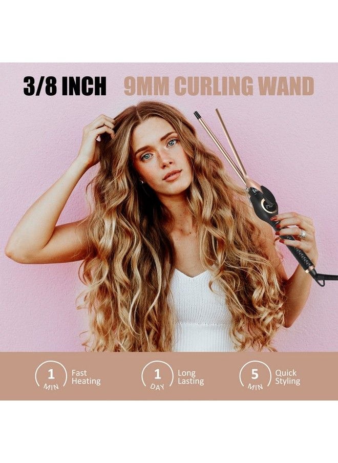WIZCHARK - 9Mm Curling Wand 3/8 Inch Small Curling Iron Wand For Short & Long Hair Professional Skinny Hair Curler With Led Displayceramic Long Barrel Hair Crimper With 7 Heat Settings(Rose Gold) - Image 1