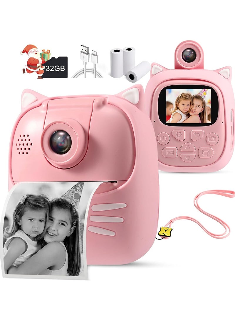 AROAQ 50MP Kids Instant Camera with 3 Rolls Print Paper for Boys and Girls 1080P Digital Camera for Children 2.0 IPS Selfie Toy Camera Toddler Rechargeable Video Recorder with 32GB TF Card - Image 1