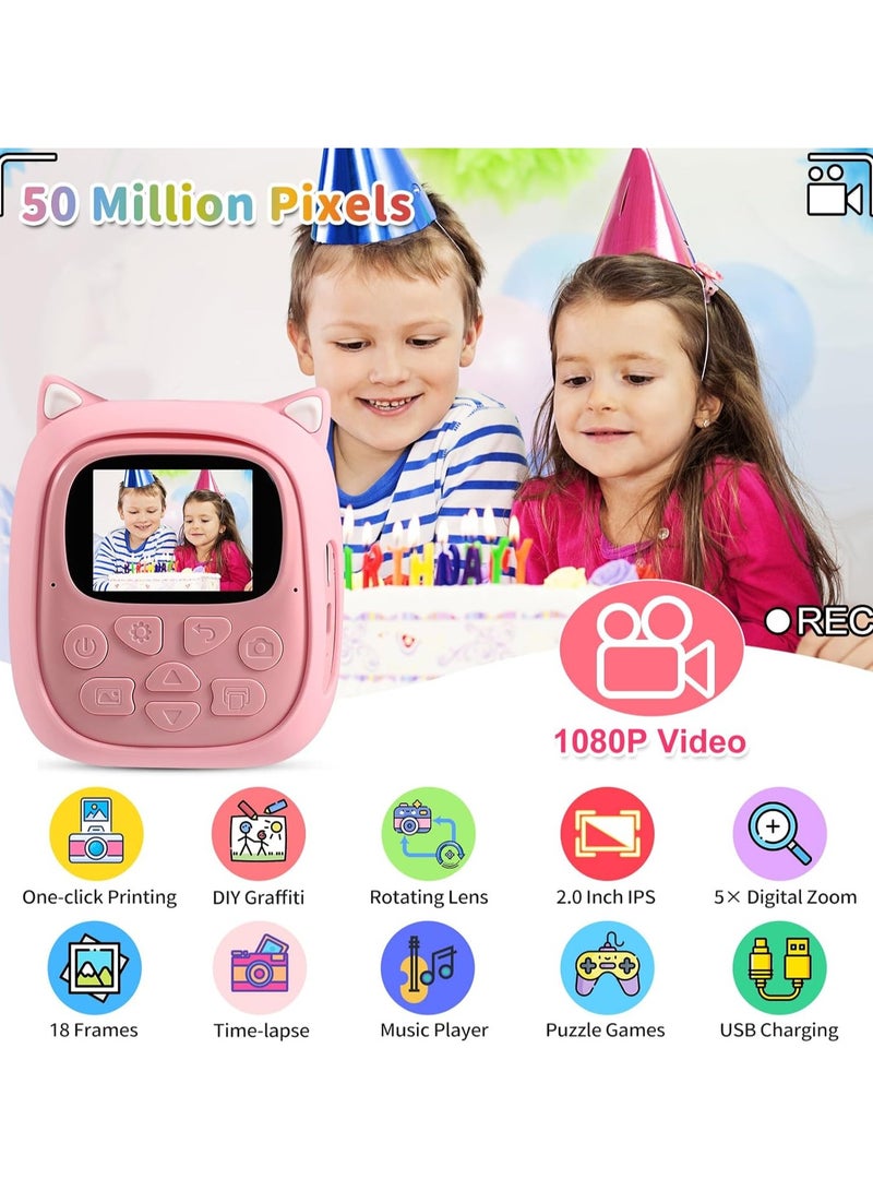 AROAQ 50MP Kids Instant Camera with 3 Rolls Print Paper for Boys and Girls 1080P Digital Camera for Children 2.0 IPS Selfie Toy Camera Toddler Rechargeable Video Recorder with 32GB TF Card - Image 2