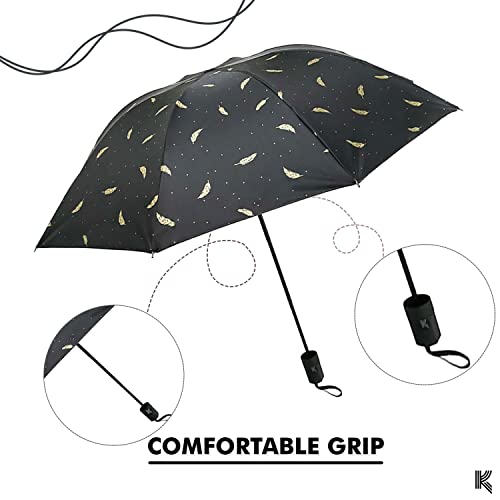 Kraptick Printed Umbrella, heavy rain printed umbrella, printed umbrella for women, digital printed umbrella, umbrella for kids, umbrella big size for rain (FEATHER BLACK) - Image 4