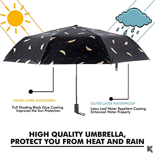 Kraptick Printed Umbrella, heavy rain printed umbrella, printed umbrella for women, digital printed umbrella, umbrella for kids, umbrella big size for rain (FEATHER BLACK) - Image 2