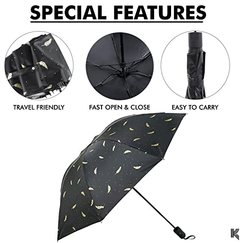 Kraptick Printed Umbrella, heavy rain printed umbrella, printed umbrella for women, digital printed umbrella, umbrella for kids, umbrella big size for rain (FEATHER BLACK) - Image 3