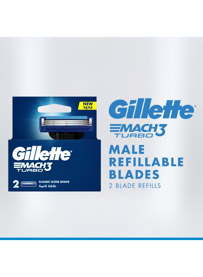 Gillette Mach3 Turbo Men's Refillable Razor: 2 Blade Refills - Image 2
