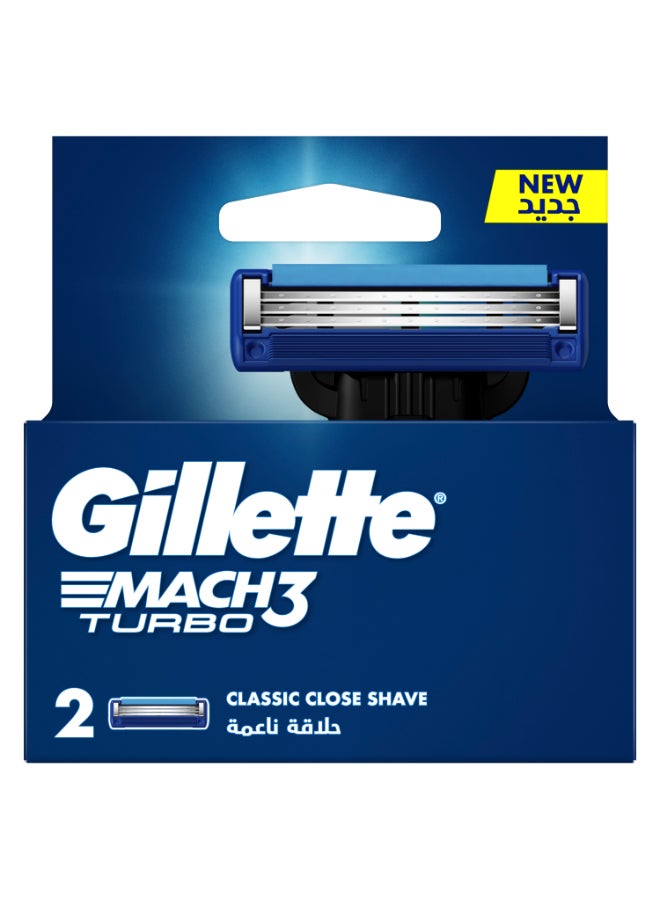 Gillette Mach3 Turbo Men's Refillable Razor: 2 Blade Refills - Image 1