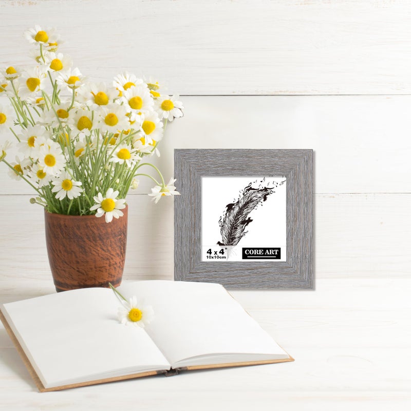 CORE ART 4x4 Picture Frame  Handmade Wood Rustic Gray Photo Frame Set of 2  High Definition Semi-tempered Glass Wall or Tabletop Display - Image 4