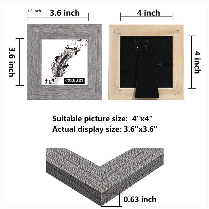 CORE ART 4x4 Picture Frame  Handmade Wood Rustic Gray Photo Frame Set of 2  High Definition Semi-tempered Glass Wall or Tabletop Display - Image 2