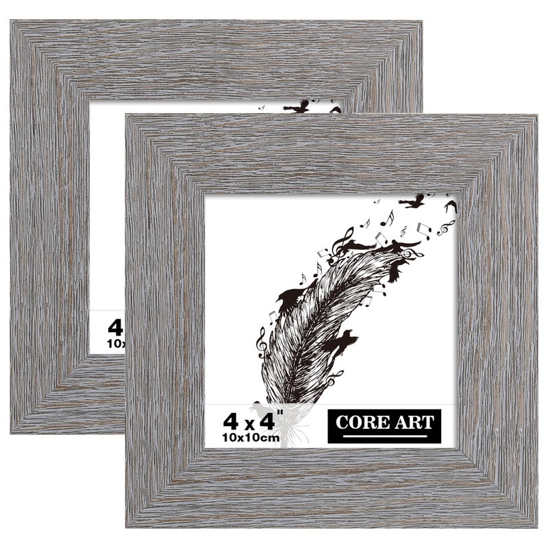 CORE ART 4x4 Picture Frame  Handmade Wood Rustic Gray Photo Frame Set of 2  High Definition Semi-tempered Glass Wall or Tabletop Display - Image 1