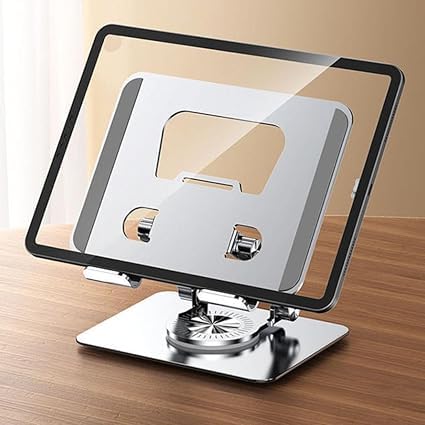Shrevi Adjustable Laptop Stand with 360 Rotating Base Aluminum Tabletop Ergonomic Foldable Portable Laptop Stand Holder Compatible for All Other Notebook Sliver ipad Stand 360Rotation - Image 2