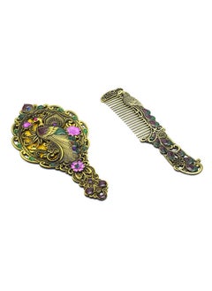 immatgar immatgar pharaonic Peafowl makeup pocket mirror with comb ancient Egyptian souvenirs gifts for women and mother from Egypt (Peafowl 2 - Bright Yellow - 13.5 CM Tall)  - Image 2