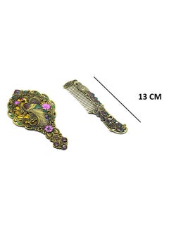 immatgar immatgar pharaonic Peafowl makeup pocket mirror with comb ancient Egyptian souvenirs gifts for women and mother from Egypt (Peafowl 2 - Bright Yellow - 13.5 CM Tall)  - Image 1