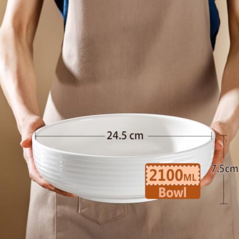 Large Serving Bowls Set, Ceramics Pasta Plates, 2PCS 9.5'' Salad Bowl Set for Serving Soup, Pasta, Noodle, Kitchen Tableware Plate Mixing Containers, White Big Soup Bowls Plates, Microwave Dishwasher Safe - Image 2