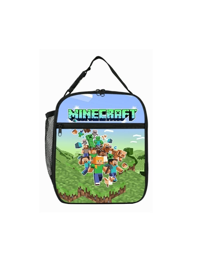 Minecraft elementary school meal bag, children's portable satchel, insulation bag, outdoor camping lunch box bag - Image 1