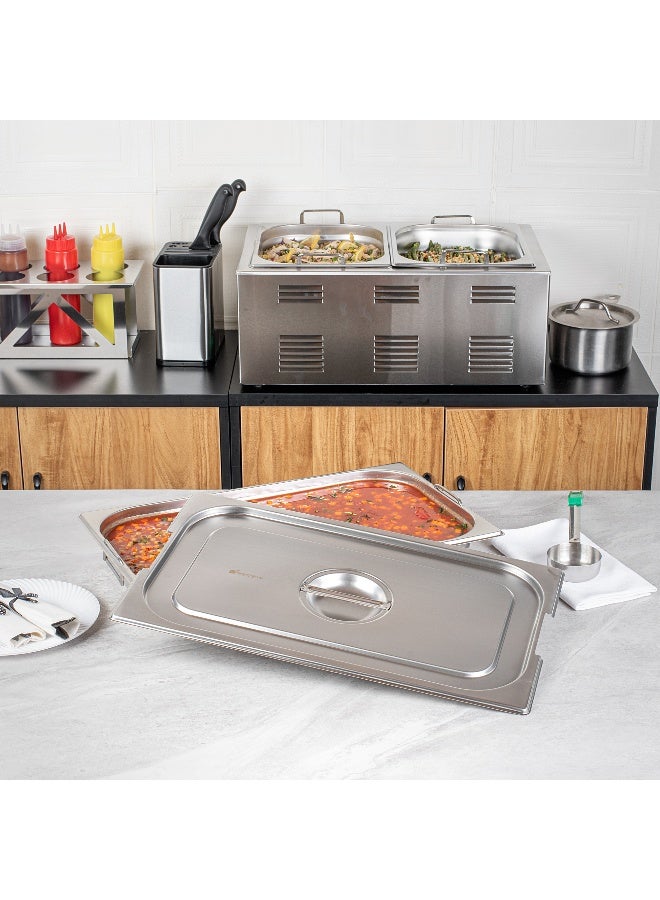 Restaurantware غطاء فقط: غطاء بان بخار مت لوكس 20.8 × 12.8 بوصة، غطاء بان فندقي واحد - يناسب بان بخار كامل الحجم، بان الطاولة يباع بشكل منفصل، غطاء بان بخار من الفولاذ المقاوم للصدأ، مع مقبض مدمج - Image 3