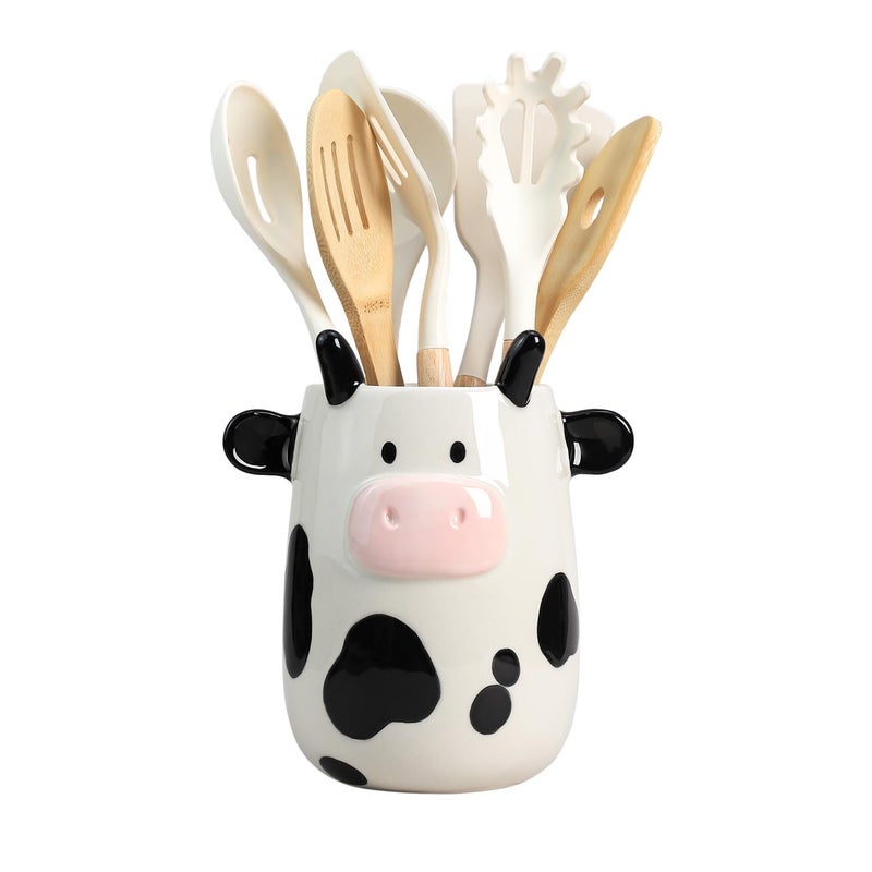 Bicuzat Ceramic Cartoon Cow Shaped Kitchen Utensil Holder Large Cooking Utensil Crocks Ceramic Utensil Organizer for Spatula Kitchen Home Decoration - Image 2