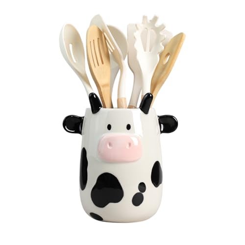 Bicuzat Ceramic Cartoon Cow Shaped Kitchen Utensil Holder Large Cooking Utensil Crocks Ceramic Utensil Organizer for Spatula Kitchen Home Decoration - Image 1