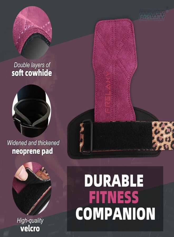 Frelaxy Weight lifting Wrist Straps for Women, Weightlifting Grips with Cushion Wrist Loop, Double Layer Leather, and Storage Pouch, Women's Gym Gloves for Deadlift and Powerlifting (Purple/Leopard) - Image 4