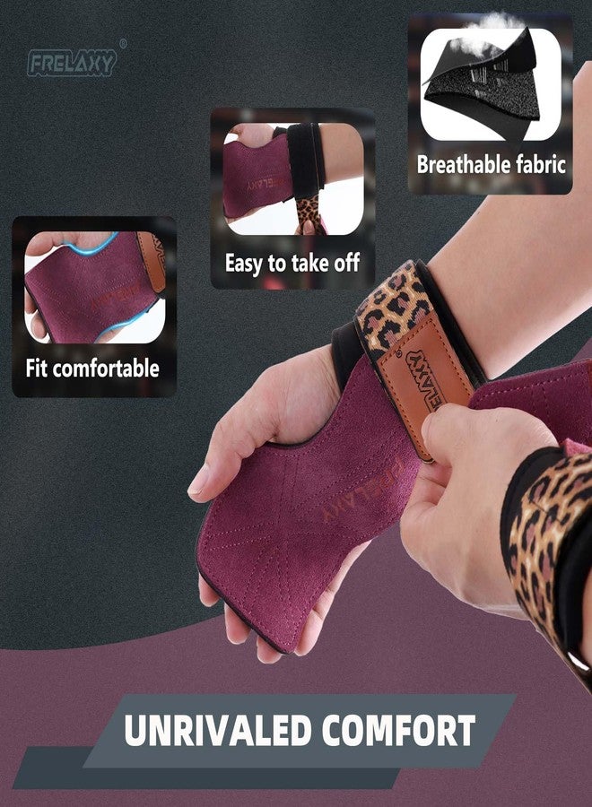 Frelaxy Weight lifting Wrist Straps for Women, Weightlifting Grips with Cushion Wrist Loop, Double Layer Leather, and Storage Pouch, Women's Gym Gloves for Deadlift and Powerlifting (Purple/Leopard) - Image 5