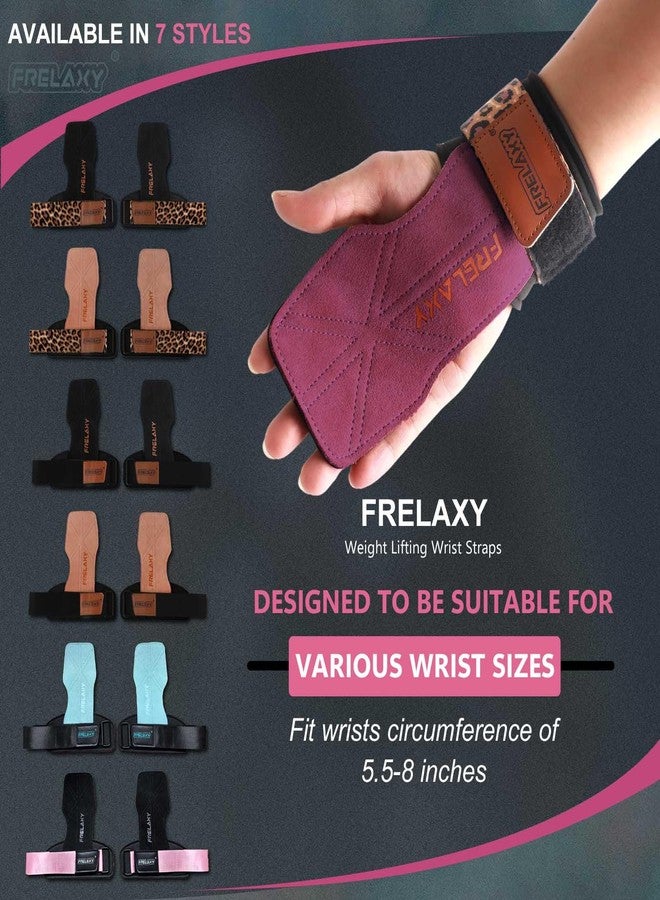 Frelaxy Weight lifting Wrist Straps for Women, Weightlifting Grips with Cushion Wrist Loop, Double Layer Leather, and Storage Pouch, Women's Gym Gloves for Deadlift and Powerlifting (Purple/Leopard) - Image 2