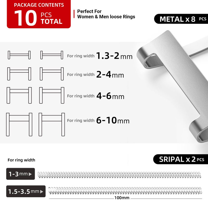 Omilly Filled Metal Ring Guard for Loose Rings, 10 Pack with 6 Sizes Ring Size Adjuster, Fits Ring Width 1mm-10mm, Easy to Use, Secure Fit for Women and Men - Image 3