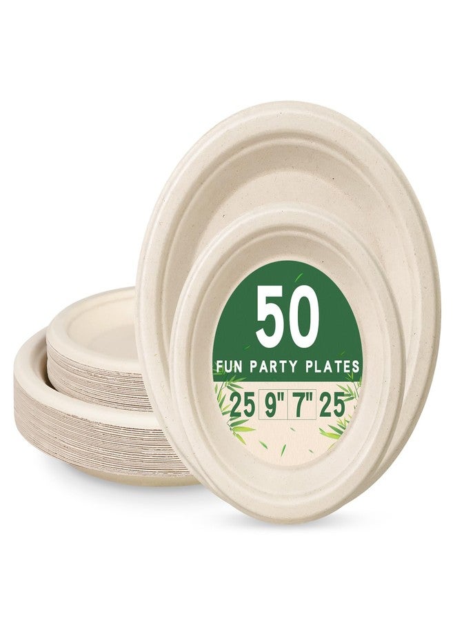 LANLISA 50 Pcs Disposable Paper Plates Heavy Duty, 7 inch & 9 Inch Compostable Plates [Each 25 Count] - Eco Friendly Biodegradable Plate for Brithday Party Camping - Image 1