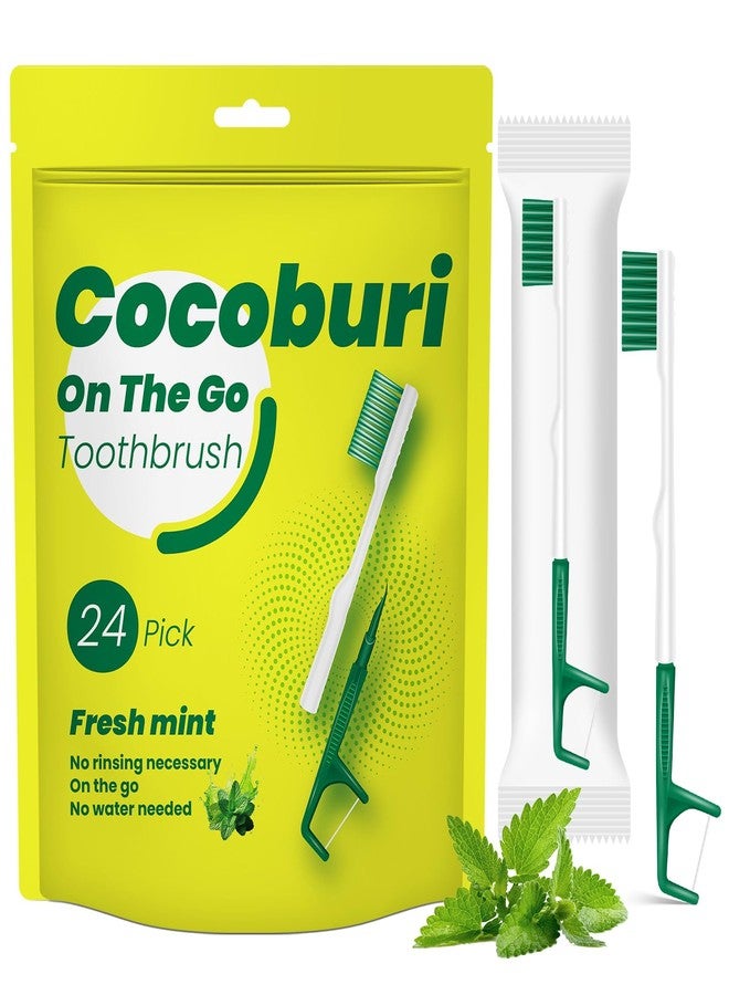 COCOBURI فرش أسنان صغيرة للسفر من كوكوبوري، معقمة مسبقًا لتبييض الأسنان أثناء التنقل، مغلفة بشكل فردي، للاستخدام مرة واحدة، فرش أسنان للسفر معقمة مسبقًا - بنكهة النعناع - (عبوة من 24 قطعة) - Image 1