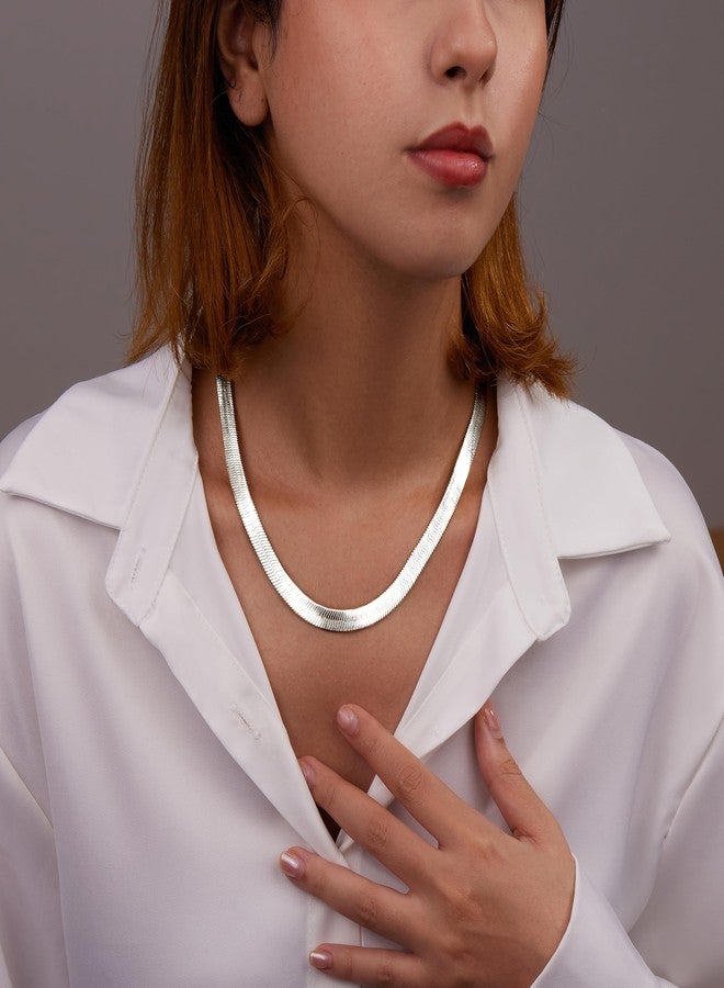 WomenGifts 14K Gold Silver Plated Herringbone Necklace for Women, Dainty Snake Chain Choker, Trendy Simple Long Layered Jewelry Non Tarnish, 3/4/5/8mm,14,16,18,20,22,24,26 Inch Thin & Chunky Options - Image 2